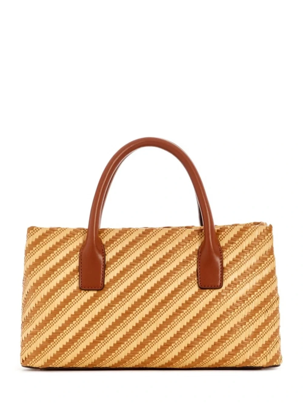 New GUESS Brown and Tan Woven Satchel with Gold Charm